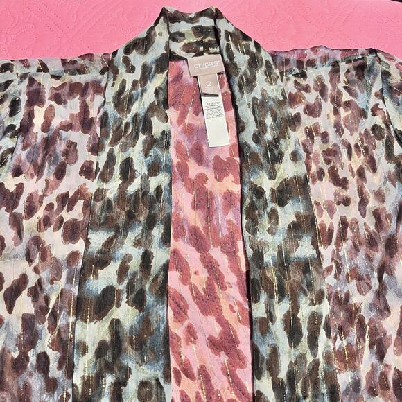 Chico's Womens Animal Print sheer Open Front Kimono Size 2/ L‎ - Picture 3 of 4